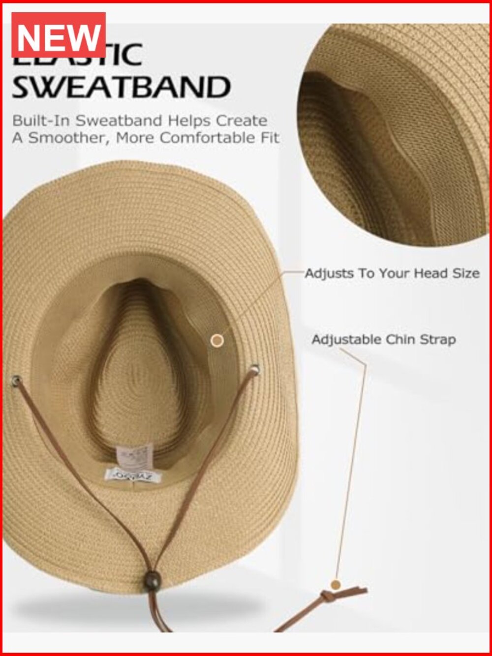 XXL Straw Cowboy Hat Wide Brim Breathable Sun Hat Travel - Picture 3 of 7